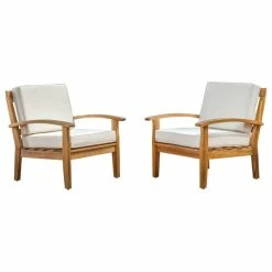 Best Pirce 🧨 GDFStudio GDF Studio Preston Outdoor Wooden Club Chairs, Beige, Set Of 2 👍