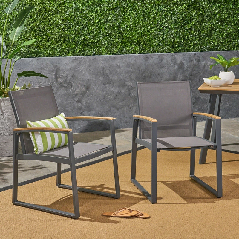 Flash Sale ✔️ GDFStudio Aubrey Outdoor Mesh Dining Chair, Set Of 2, Gray 🤩 - Image 2