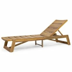 New 😉 GDFStudio Lillian Outdoor Wood And Iron Chaise Lounge, Teak Finish, Yellow 🎁