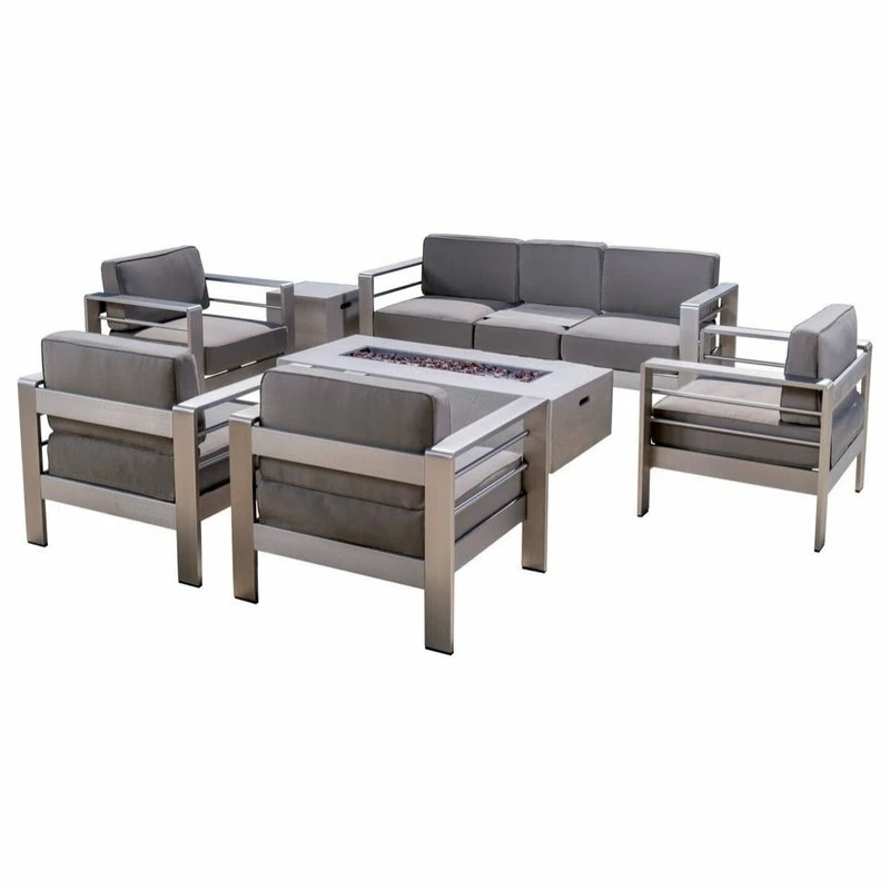 Best deal โ GDFStudio GDF Studio Coral Bay Outdoor Aluminum 7 Seater Chat Set With Fire Pit, Light Gra ๐งจ