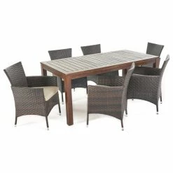 Buy 💯 GDFStudio GDF Studio 7-Piece Taft Outdoor Dining Set With Dark Brown Wood Table And Chairs ❤️