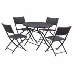 Flash Sale 🎉 Belleze Bistro Dining Rattan Wicker Outdoor Folding Table And Chairs, 5-Piece Set 👍