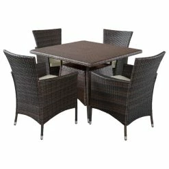 Best Pirce 💯 GDFStudio GDF Studio 5-Piece Clementine Outdoor Multibrown Wicker Square Dining Set 🔔