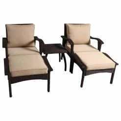 Promo 😍 GDFStudio GDF Studio 5-Piece Maui Outdoor Brown Wicker Seating With Cushions Set 🌟