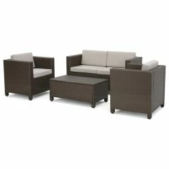 Hot Sale 👏 GDFStudio GDF Studio 4-Piece Palma Outdoor S Brown Wicker Sofa Set 🧨