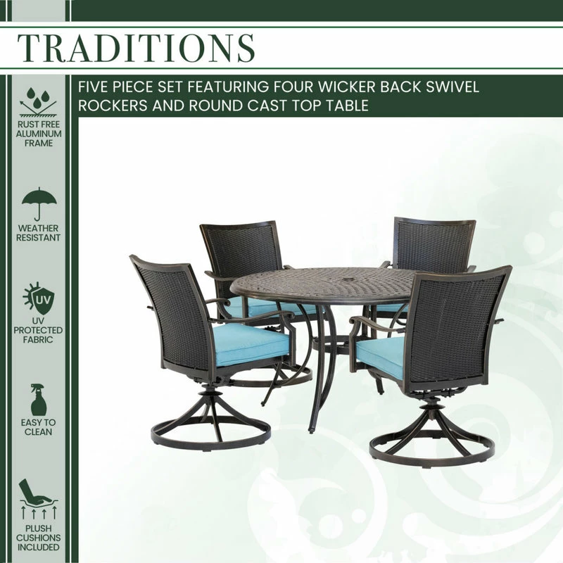 Outlet ๐ Hanover Traditions 5-Piece Dining Set, Blue, Cast-Top Table โ๏ธ - Image 2