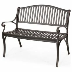 Best deal 🎁 GDFStudio Vihaan Outdoor Traditional Cast Aluminum Bench, Bronze ⭐