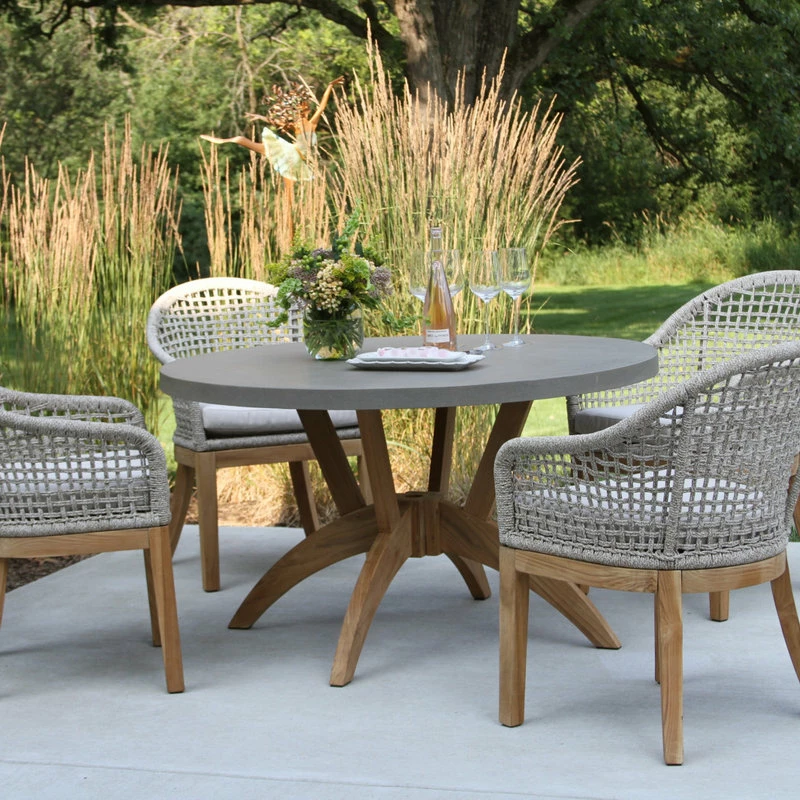 Best deal 👍 Outdoor Interiors 5-Piece Nautical Teak, Rope And Composite Round Dining Set With Sunbrella 🌟 - Image 2