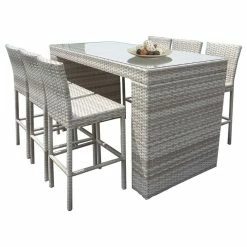 Coupon 🌟 TKClassics TKC Fairmont 7 Piece Glass Top Patio Pub Set In Vanilla Cream 😀