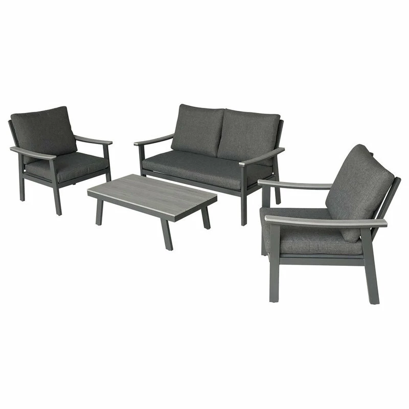 Best Pirce ๐ GDFStudio Agnes Outdoor 4-Piece Aluminum, Faux Wood Chat Set, Gray, Dark Gray ๐ฅฐ
