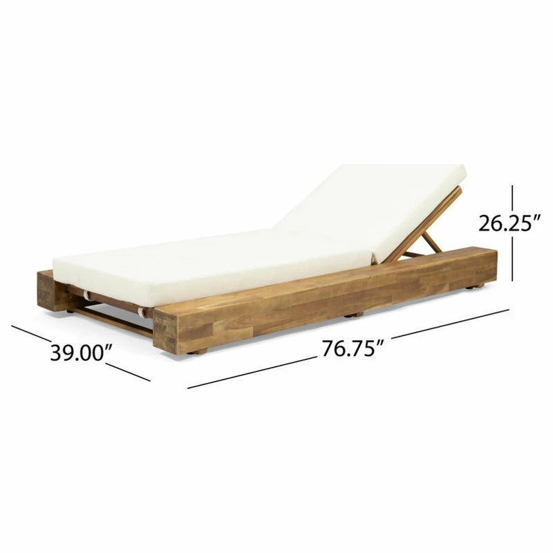 Promo 💯 GDFStudio Setlla Acacia Wood Chaise Lounge And Cushion Set, Set Of 4, Cream 🌟 - Image 6