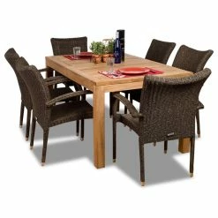 Cheap 😀 Amazonia 7-Piece Rectangular Patio Dining Set | Certified Teak And Wicker 😀