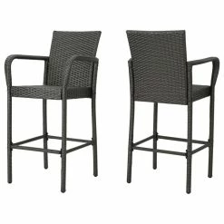 Hot Sale 🌟 GDFStudio GDF Studio Dunedin Outdoor Gray Wicker Barstools, Set Of 2 ⌛