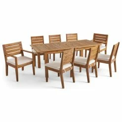 Best reviews of 🛒 GDFStudio Maddox Outdoor 8-Seater Acacia Wood Expandable Dining Set, Natural/Cream 🧨