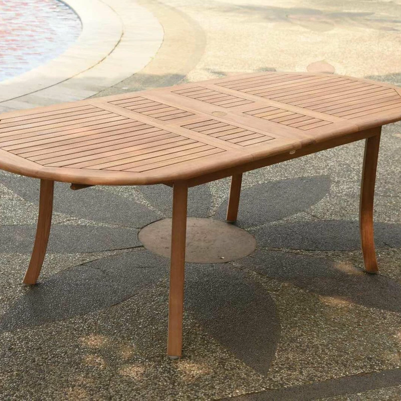 Brand new ⌛ Teak Deals 7-Piece Teak Dining Set 94" Oval Extension Table, 6 Wave Stacking Arm Chairs 😀 - Image 9