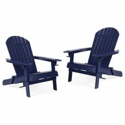 Hot Sale ✨ GDFStudio Javion Outdoor Acacia Wood Folding Adirondack Chairs, Set Of 2, Navy Blue ⌛