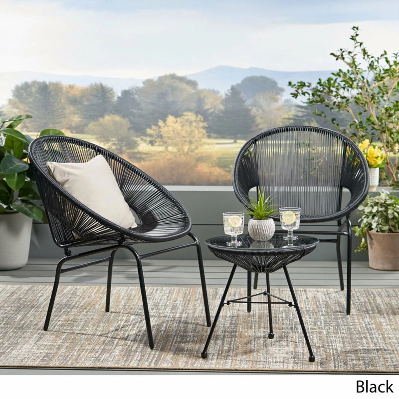 Buy ๐ GDFStudio Alamo Outdoor Modern 2 Seater Faux Rattan Chat Set, Black ๐ - Image 3