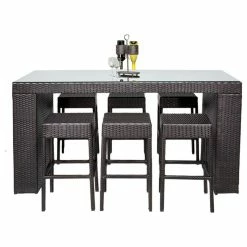 Best Pirce 😍 TKClassics Barbados Bar Table Set With Barstools 7 Piece Outdoor Wicker Patio Furniture, Ba 🧨