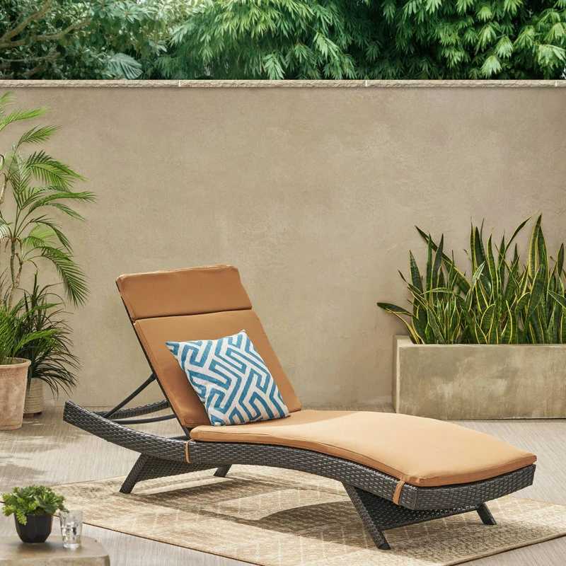 Flash Sale ❤️ GDFStudio GDF Studio Nassau Outdoor Gray Wicker Adjustable Chaise Lounge, Caramel Cushion ✔️ - Image 2