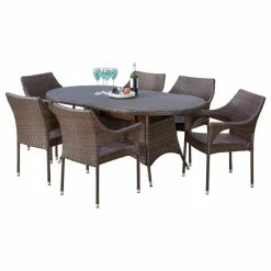 Cheapest ❤️ GDFStudio GDF Studio 7-Piece Clayton Outdoor Multibrown Wicker Round Dining Set 😍