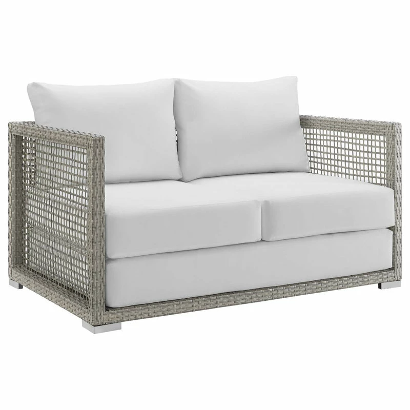 Best Pirce ๐ LexMod Aura 4 Piece Outdoor Patio Wicker Rattan Set, Gray White โจ - Image 5