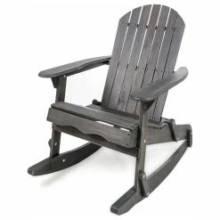 Best Sale 🌟 GDFStudio GDF Studio Vivian Outdoor Acacia Wood Adirondack Rocking Chair, Dark Gray, Singl 🔔