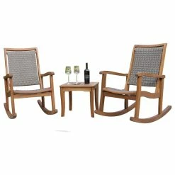 Best deal ❤️ Outdoor Interiors 3-Piece Eucalyptus/Driftwood Gray Wicker Rocking Chair Set, Square Table 😀