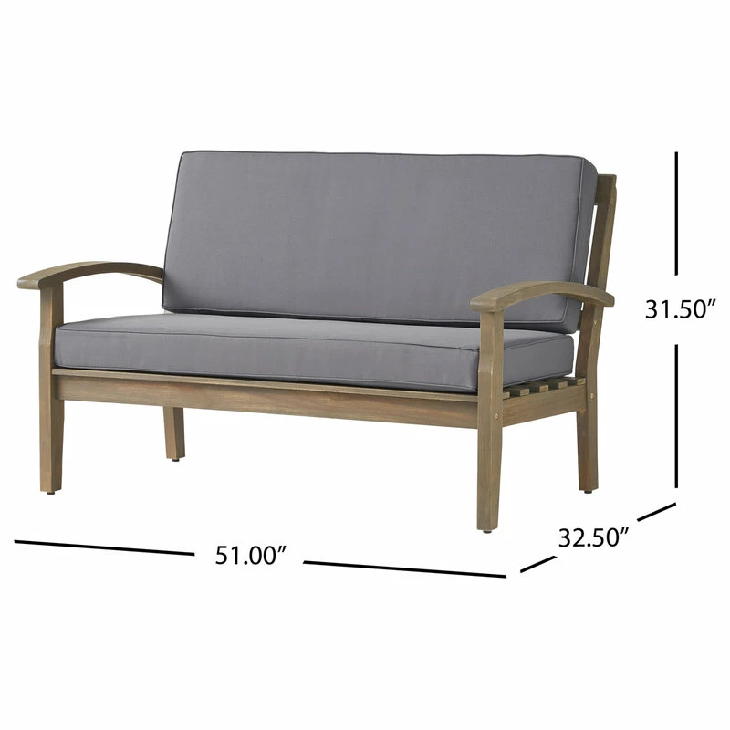 New โ GDFStudio GDF Studio Preston Outdoor Acacia Wood Loveseat And Coffee Table, Gray/Dark Gray ๐ - Image 3