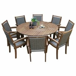 Top 10 🧨 Outdoor Interiors 9-Piece Eucalyptus Round Lazy Susan Dining Set With 8 Stacking Wicker Armchairs 👍