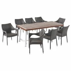 Wholesale ๐ฅ GDFStudio Sabrina Outdoor Wood And Wicker 8 Seater Dining Set, Dark Brown, White, Multibro ๐