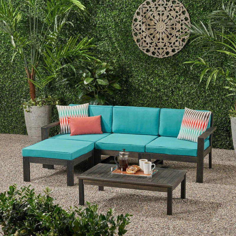 Cheap ๐ GDFStudio Makayla Ana Outdoor 3 Seater Acacia Wood Sofa Sectional With Cushions, Teal ๐ - Image 3