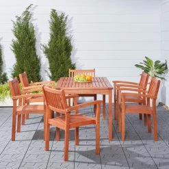 Flash Sale 🔥 Vifah Malibu Eco-Friendly 7-Piece Wood Outdoor Dining Set With Stacking Dining Chairs ✨