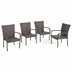 Coupon ✔️ GDFStudio Ferndale Outdoor Contemporary Wicker Stacking Chairs (Set Of 4), Multi-Brown 🎁