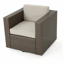 Discount 🎉 GDFStudio GDF Studio Venice Outdoor Wicker Swivel Club Chair, Light Brown/Ceramic Gray, Si 🛒