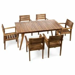 Coupon ✔️ GDFStudio GDF Studio 7-Piece Timor Outdoor Teak Finished Acacia Wood Dining Set 🎉