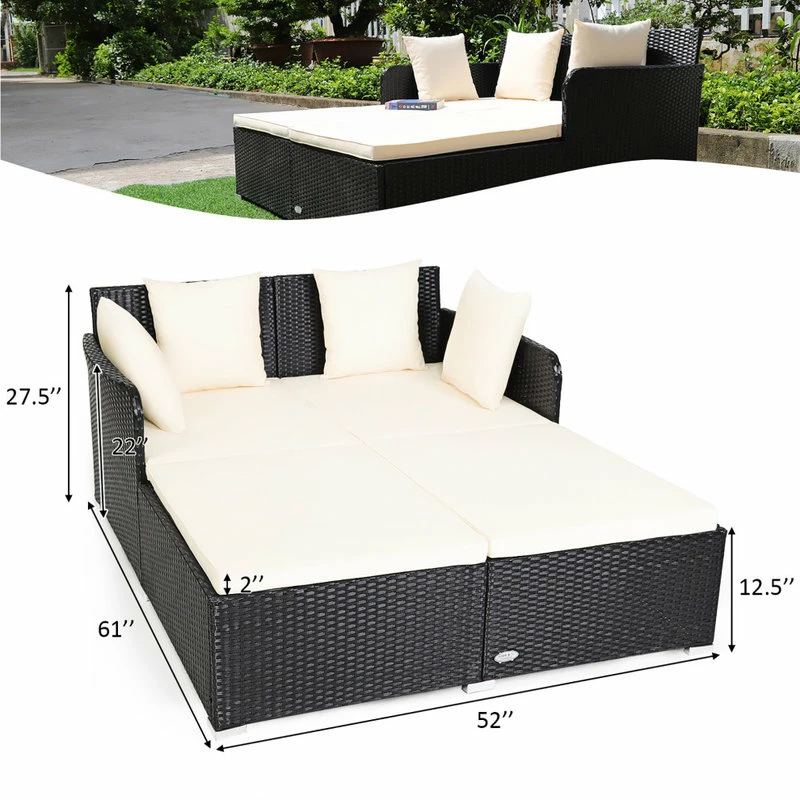 Outlet β Costway Outdoor Patio Rattan Daybed Pillows Cushioned Sofa Furniture Biege π - Image 3