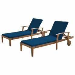 Cheapest ✔️ GDFStudio GDF Studio Daisy Outdoor Teak Finish Chaise Lounge, Blue, Set Of 2 ❤️