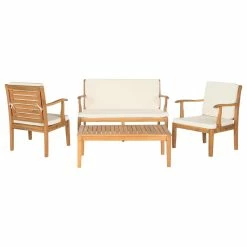 Budget 🔔 Safavieh Fresno 4-Piece Outdoor Living Set, Natural ✔️