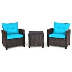 Deals ✨ Costway 3PCS Patio Rattan Furniture Set Cushioned Set Sofa Turquoise 💯