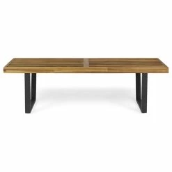 Budget 😍 GDFStudio Joa Patio Contemporary Acacia Wood Dining Bench With Iron Legs, Teak Finish/Blac 🛒