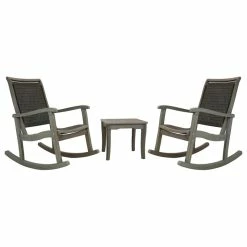 Outlet 😉 Outdoor Interiors 3-Piece Gray Wash Eucalyptus Rocking Chair Set ⭐