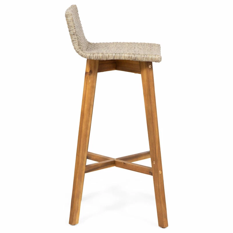 New 🎁 GDFStudio Jessie Outdoor Wood And Wicker Barstool, Set Of 4, Light Brown, Teak Finish 🔔 - Image 4