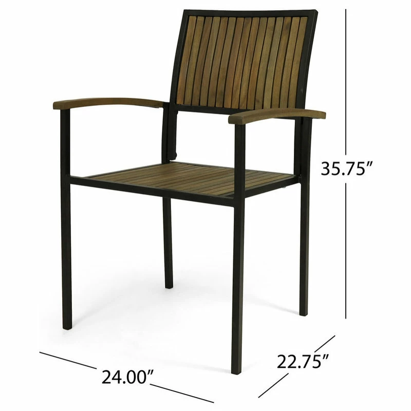 Cheap ๐ GDFStudio Owen Outdoor Wood And Iron Dining Chair, Set Of 2, Gray Finish, Black Finish ๐ - Image 3