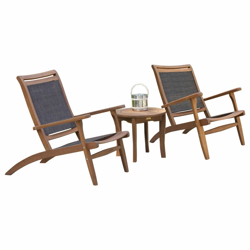 Discount 🔥 Outdoor Interiors 3-Piece Eucalyptus And Sling Lounge Set With Round Accent Table ⭐