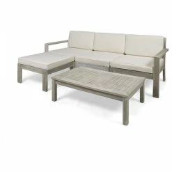 Deals 🎉 GDFStudio Isabella Ana Outdoor 3-Seater Acacia Wood Sofa With Cushions, Cream 🧨