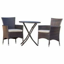Cheapest 🤩 GDFStudio GDF Studio 3-Piece Dorchester Outdoor Brown Wicker Bistro Set With Cushion ❤️