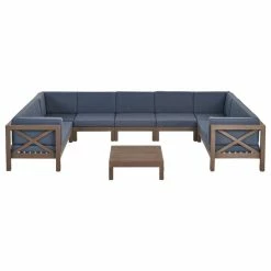 Cheapest 🎁 GDFStudio Isabella Outdoor 9 Seater Acacia Wood Sectional Sofa Set, Dark Gray ✔️