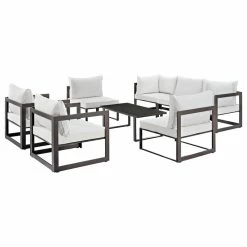 Best Pirce ✔️ LexMod Fortuna 8-Piece Outdoor Aluminum Sectional Sofa Set, Brown White 💯
