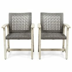 Flash Sale 🤩 GDFStudio Eartha Outdoor Acacia Wood And Wicker Dining Chair, Set Of 2 🎉