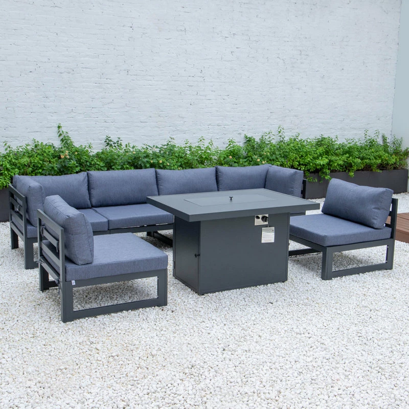 Deals โ LeisureMod Chelsea Outdoor 7-Piece Aluminum Conversation Set With Fire Pit Table, Blue ๐ - Image 3